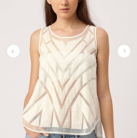 Free People White and Tan Sheer Geometric Tank Top - Picture 3 of 4